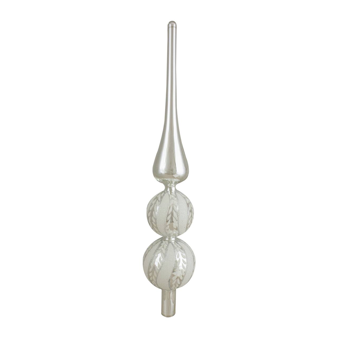 15" Silver and White Glitter Glass Finial Christmas Tree Topper